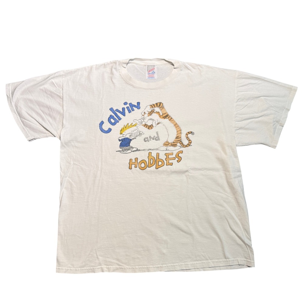 Vintage 90s Calvin and Hobbes Graphic T-Shirt White XL